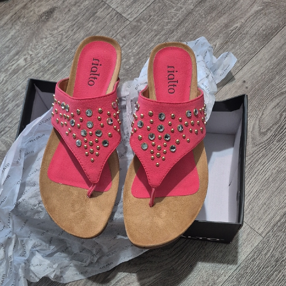 Rialto Pink‎ and Tan Embellished Sandals